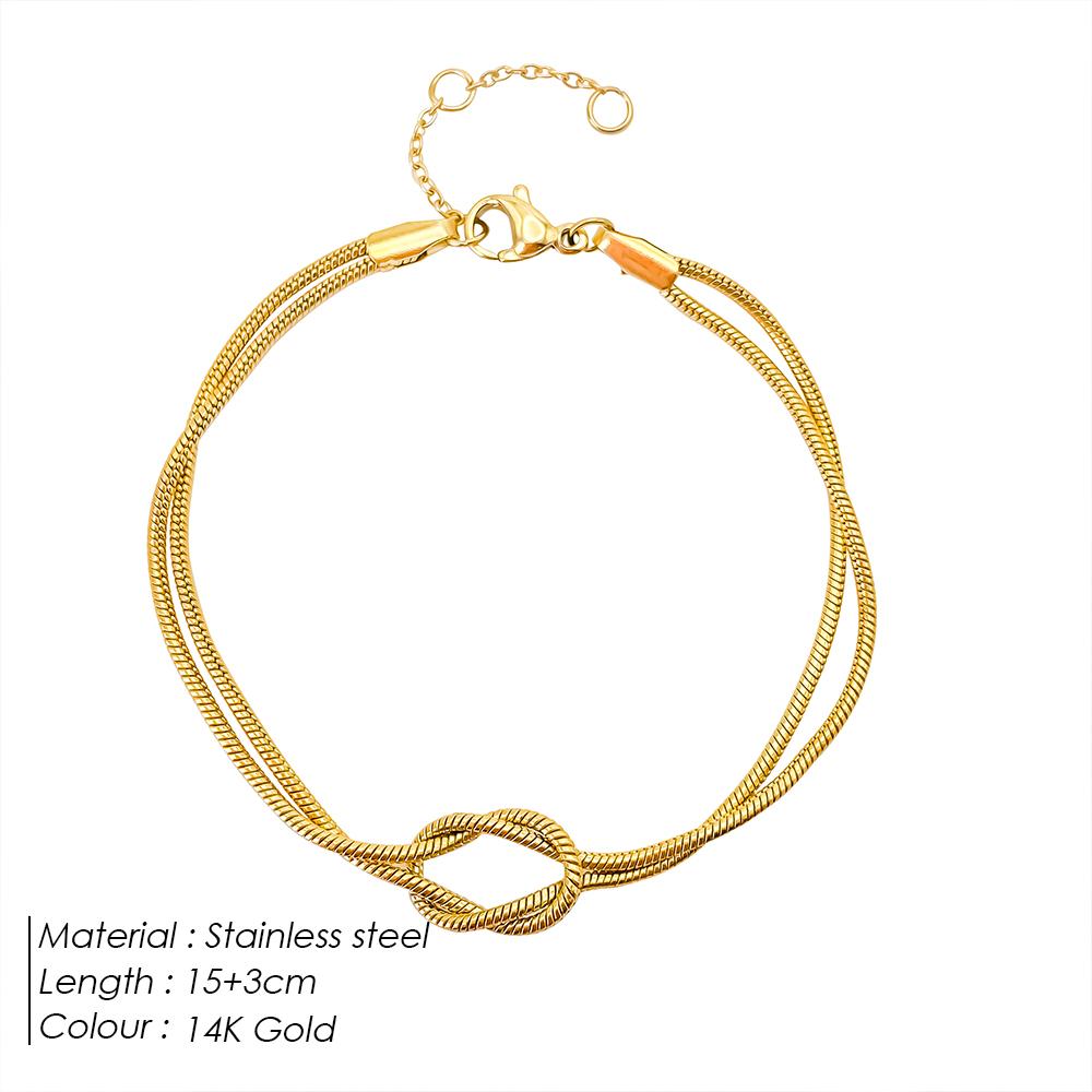 eManco Delicate Round Snake Chain Knotted Couple Friendship Bracelet Stainless Steel Gold-Plated Fashion Jewelry