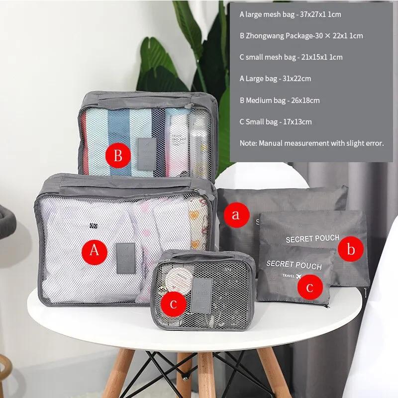 6pcs Travel Clothes Storage Bags Set Portable Luggage Organizer Suitcase Packing with Shoe Pouch Dry Wet Separate Storage Bag