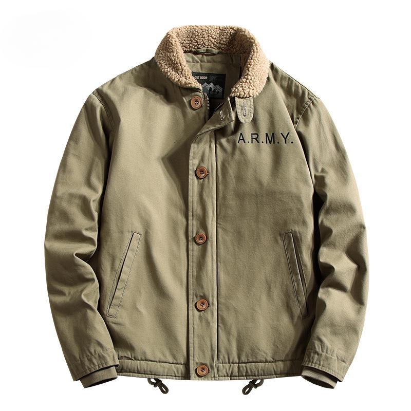 Winter Men's Lamb Wool Jacket Tooling Cotton-padded Jacket Middle-aged and Young People Large Size Hooded Fleece Thickened Cotton-padded Jacket