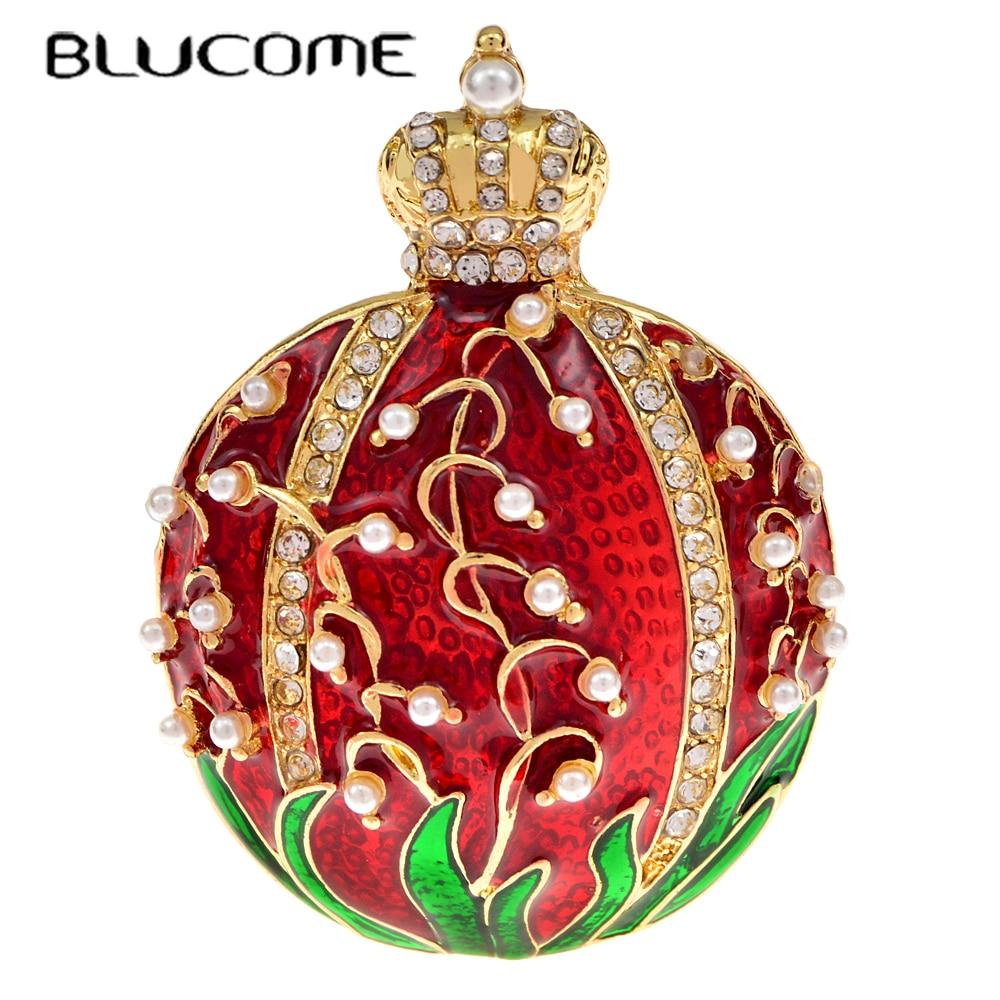 

Blucome Новые Эмалевые Фрукты Гранатовая Форма Броши Для Женщин И Мужчин Симпатичный Горный Хрусталь Дизайн Короны Жемчужные Цветочные Булавки