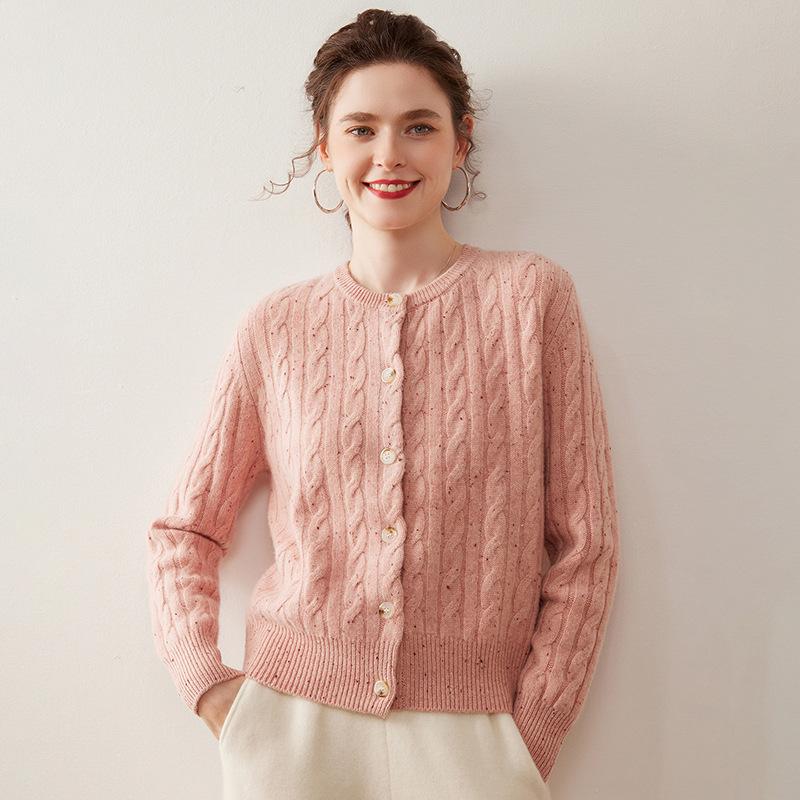 Women's Ultra Thick Retro Cable Knit Cashmere Cardigan Sweater - Autumn/Winter Collection.