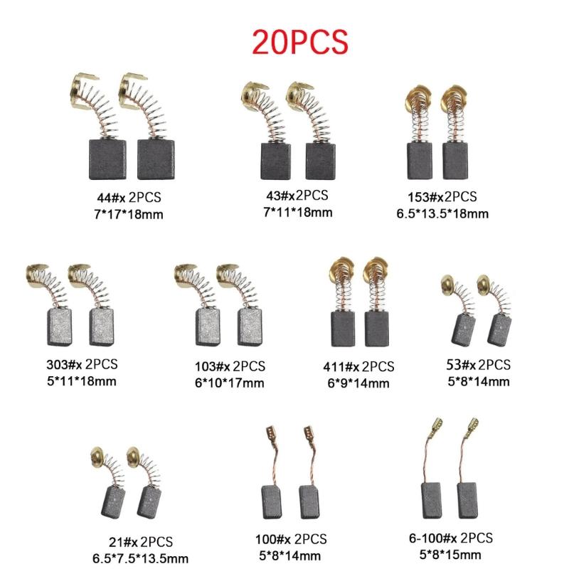 20 Stück Elektromotor Kohlebürsten Ersatzset 10 Größen Wartungsbürsten Set für Elektrowerkzeuge