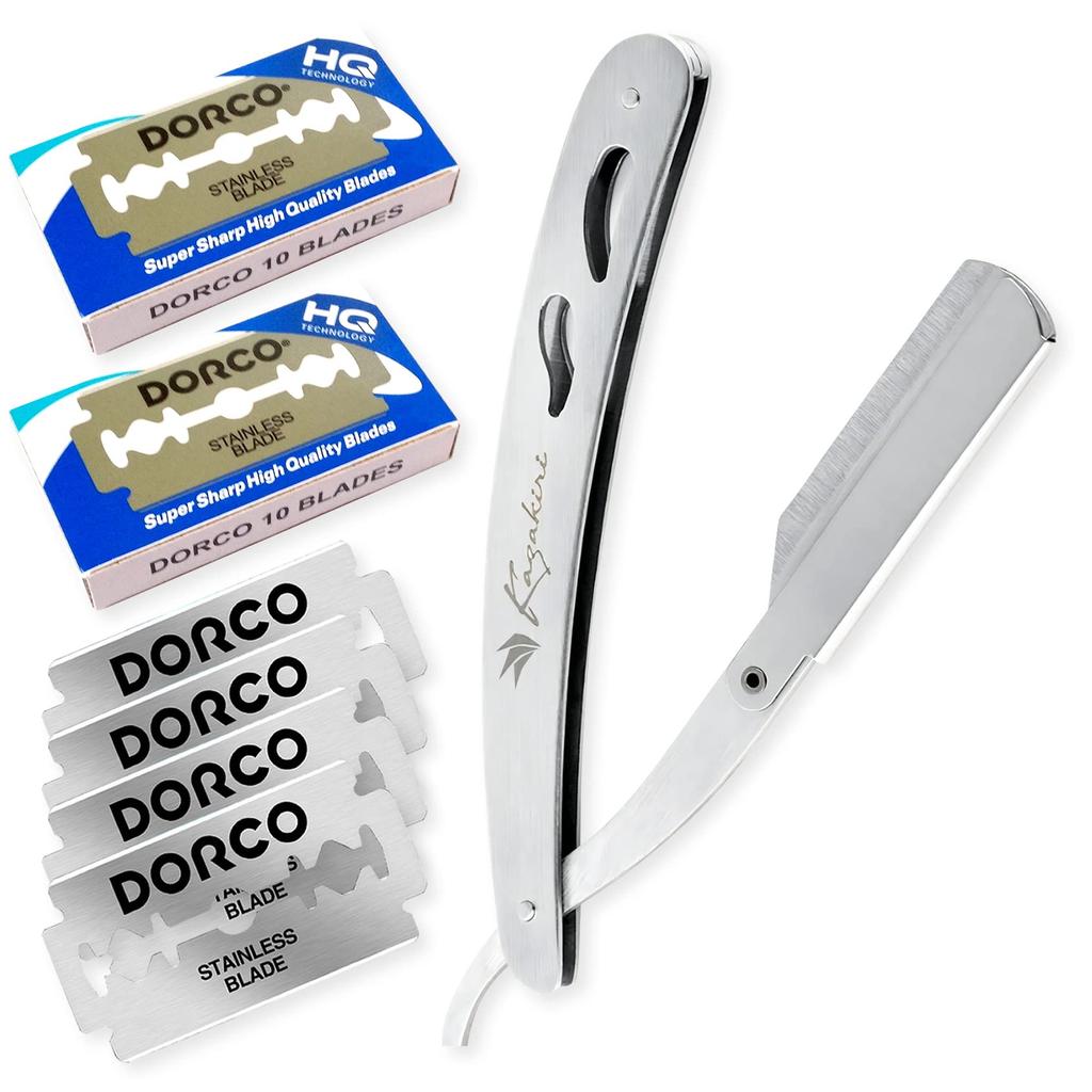 Kazakiri Razor Barber Supervision X Incredibly Close Western Razor with 40 Replacement Blades and Instructions Silver [Professional Shave] Men's