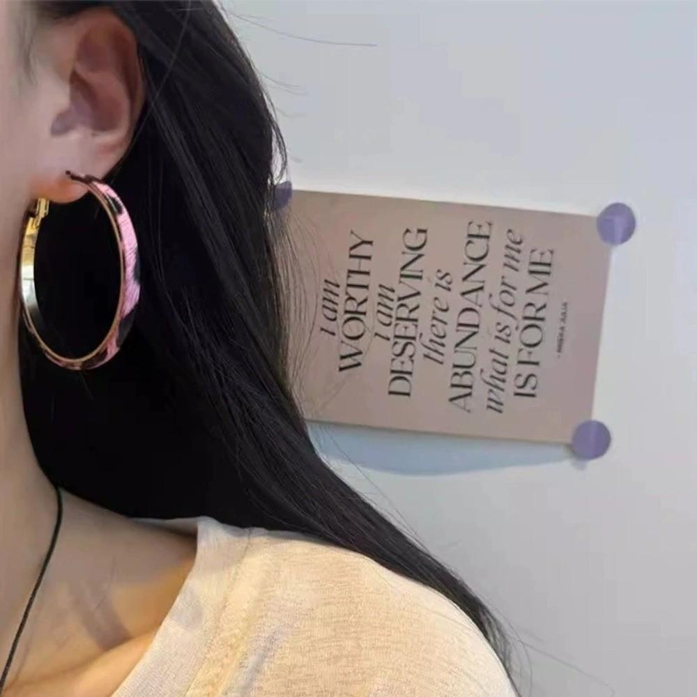 50mm Hoop Earrings Leopard Print Fashion Hoop Earrings Exaggerated Round Hoop Earrings For Women