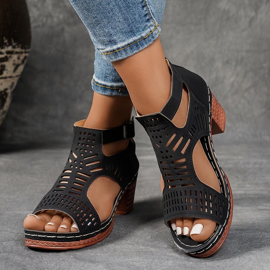 New Ladies' Non Slip Summer Sandals with Open Toe Zipper Closure, Polyester Upper Layer Party Shoes, Platform Heel Sandals