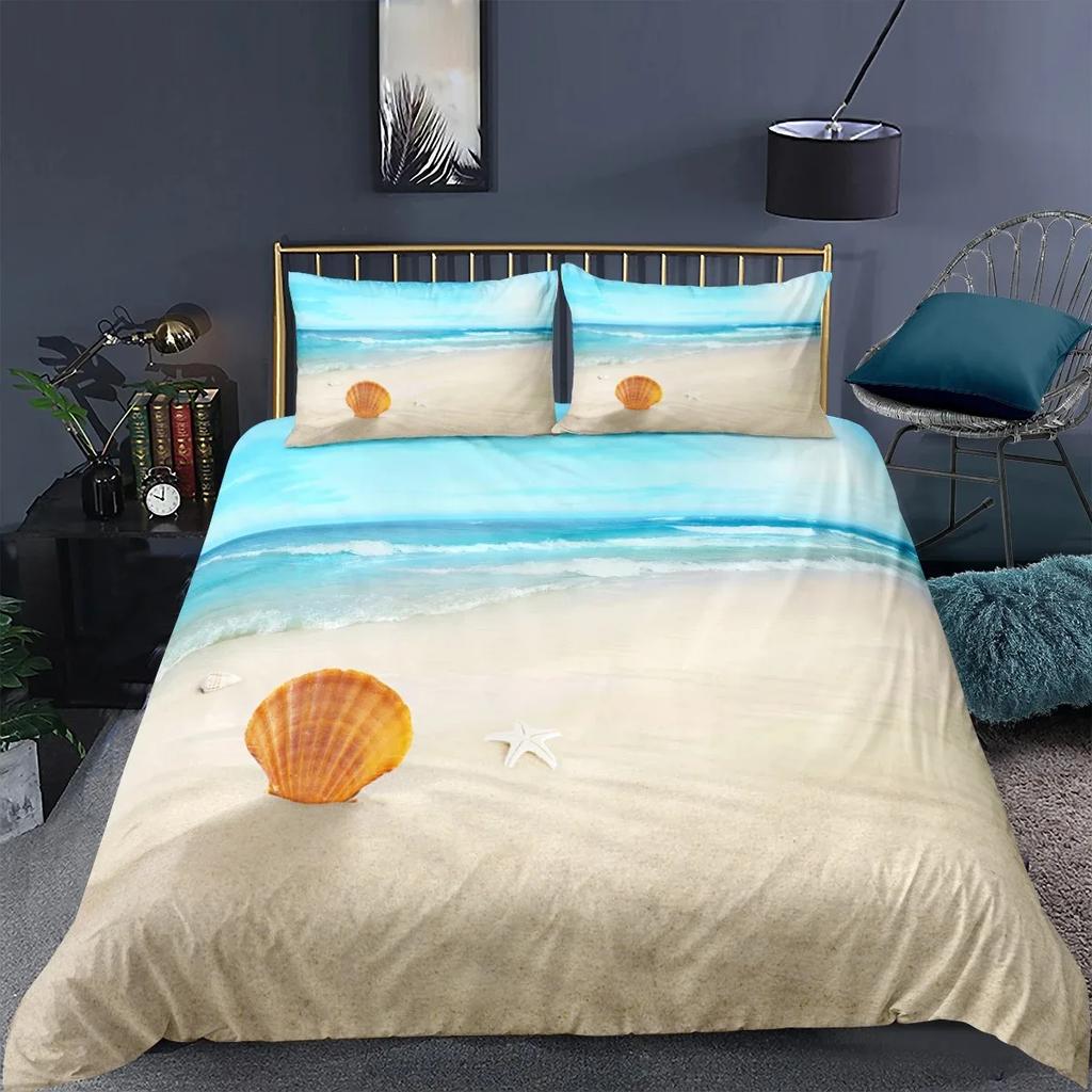 Fashion Modern Sunset Starfish Bedding Set 3d Scenery Beach Duvet Cover Set For Adults Gift Comforter Bed Linen