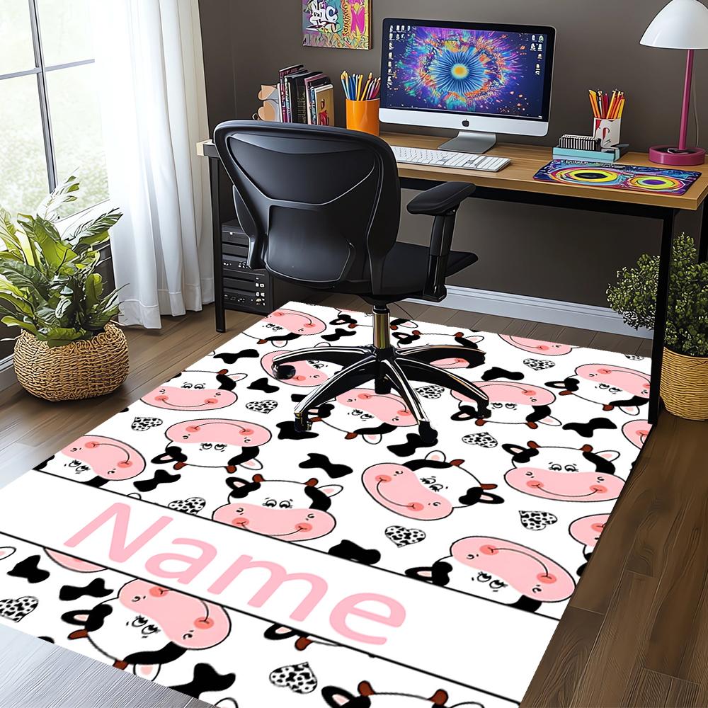 Custom Name Cow Printed Carpet,Rug for Office Chair Living Room Bedroom Kitchen Room Decor Gifts.
