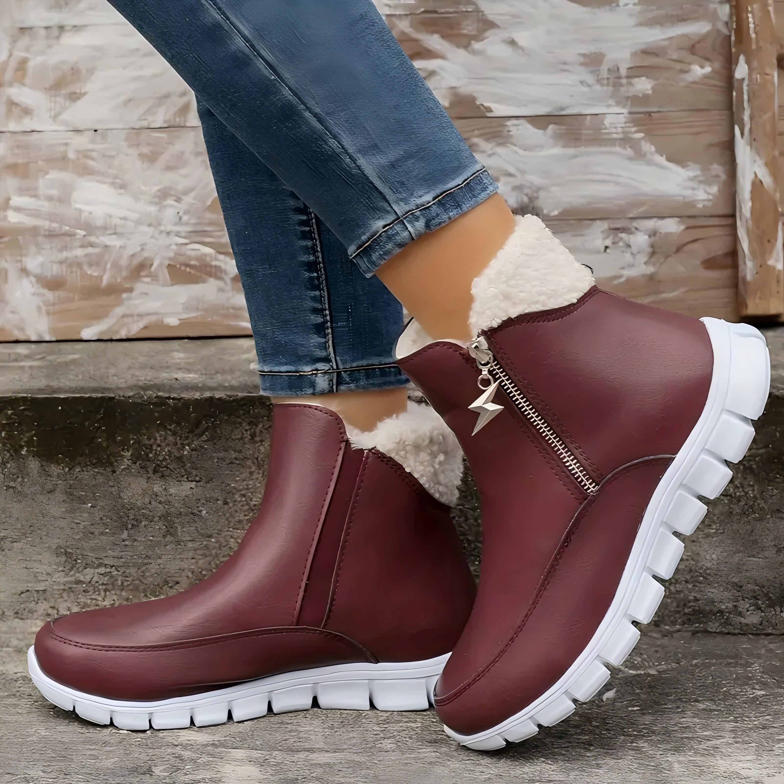 

Женские зимние ботинки — удобная флисовая подкладка, утолщенные ботинки по щиколотку с боковой молнией, теплые и модные в любое время года 43 вино красного