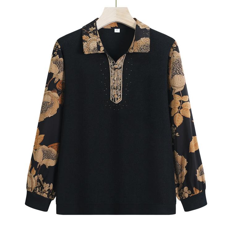 Women's Fashionable Grandma Wear Chinese Style Long-sleeved Sweater for Middle-aged and Elderly Knitted Sweaters for Autumn Thin Base Shirt