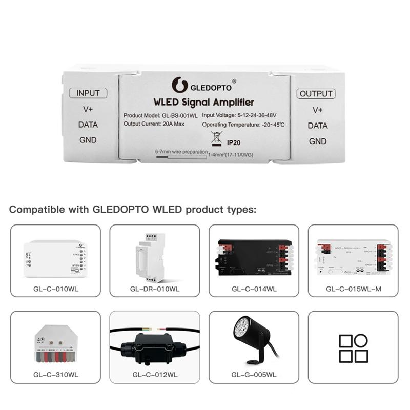 GLEDOPTO WLED Signal Amplifier Booster LED Strip Enhancer For WS2811 10M Extension Flicker-Free LED Strip Enhancer