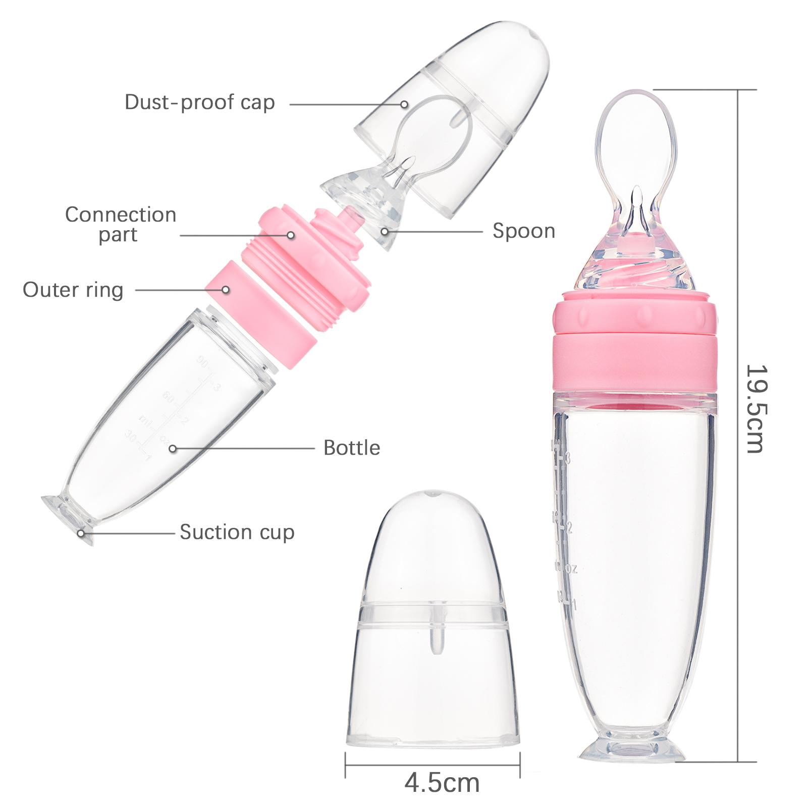 

Baby Feeding Spoon 90ml acity with Scale Silicone Squeeze Bottle, Integrated PP Spoon for Feeding Rice Pasta, Fruit, Milk,