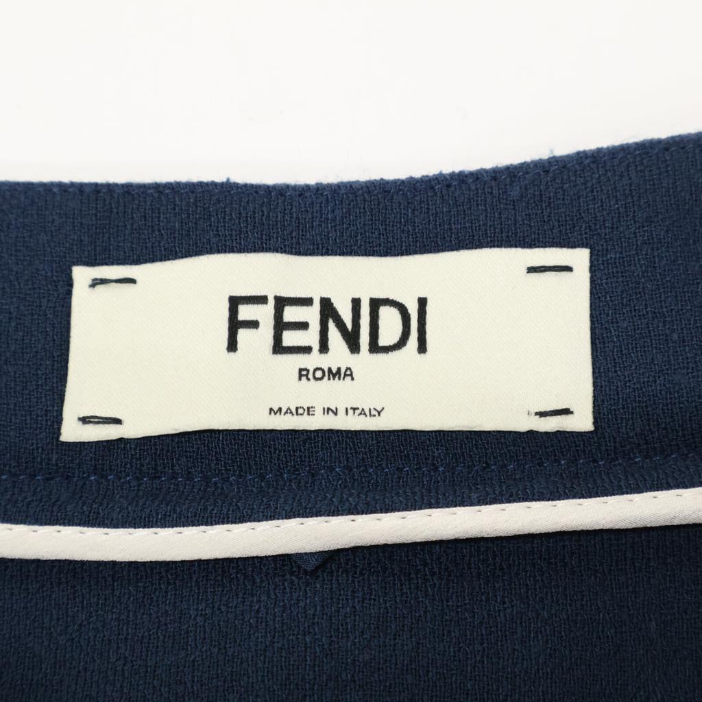 FENDI FQ7127 A5HP Navy Wool FF Pleated Wrap Over Skirt skirt 38 Navy brownUsed