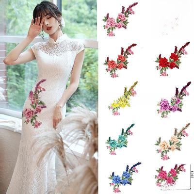 Yixia Aufnäher mit 3D-Blumenstickerei im ethnischen Stil, wasserlöslich, Spitzenaufnäher für Kleidungszubehör