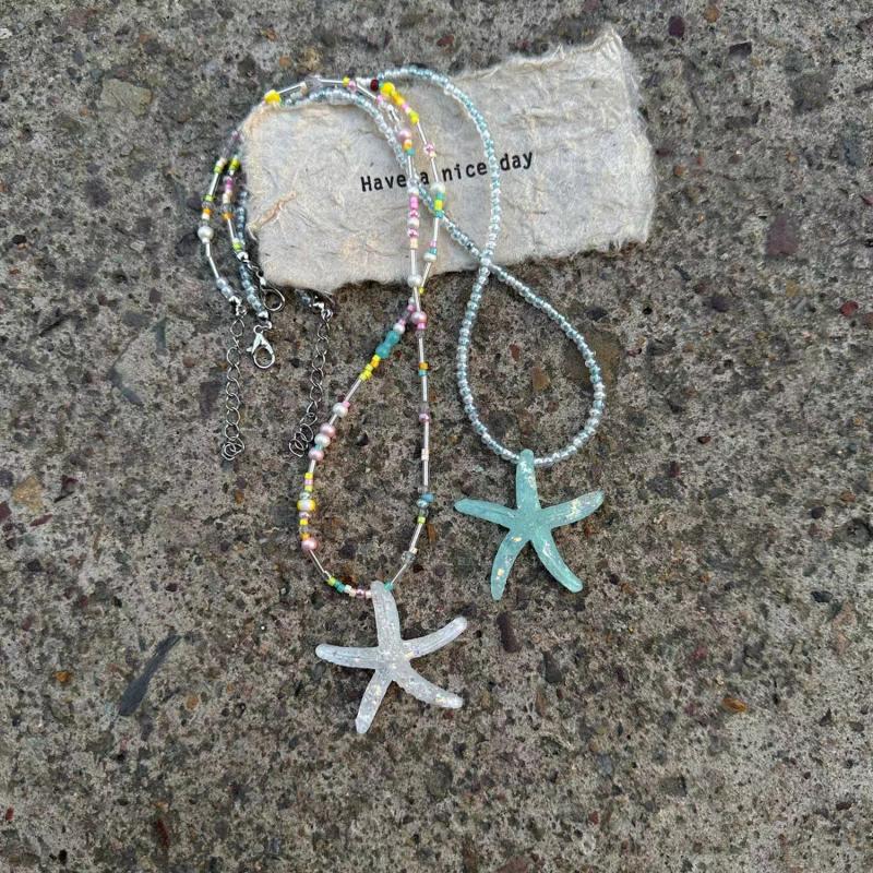 Y2K Boho Seestern Muschel Anhänger Halskette Damen Sommer Strand Schmuck Ästhetik Accessoires Geschenk