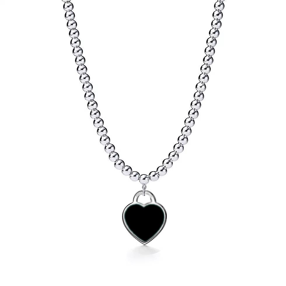Heart-Shaped Enamel Cross Chain Necklace with Peach Heart Beads for Women - Fashionable Classic Style