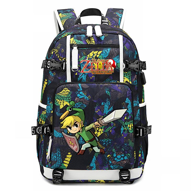 Zelda Zelda Plecak z Nadrukiem Akcesoria Outdoorowy Port USB Duża Pojemność Plecak Podróżny