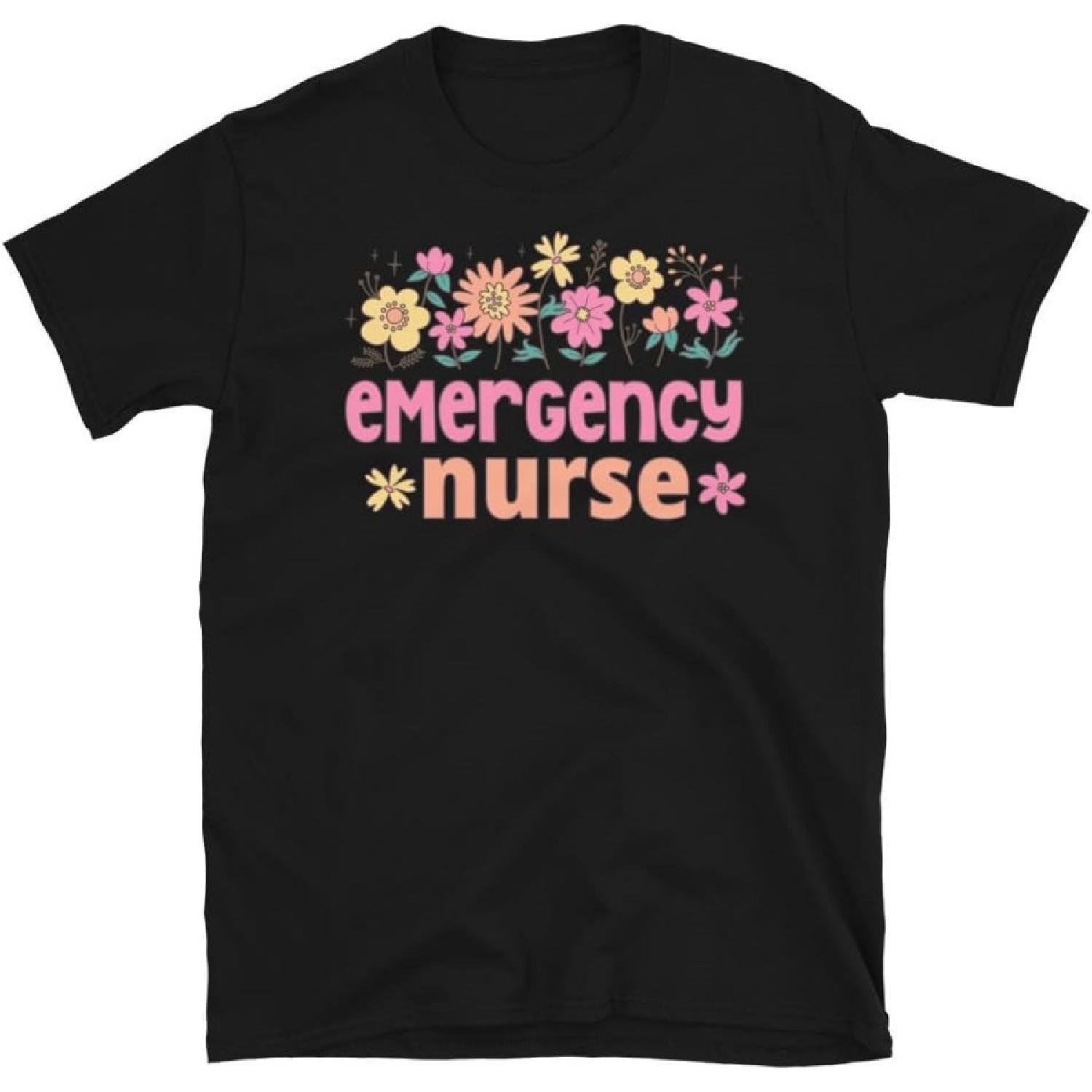 Floral Emergency Nurse T-Shirt S