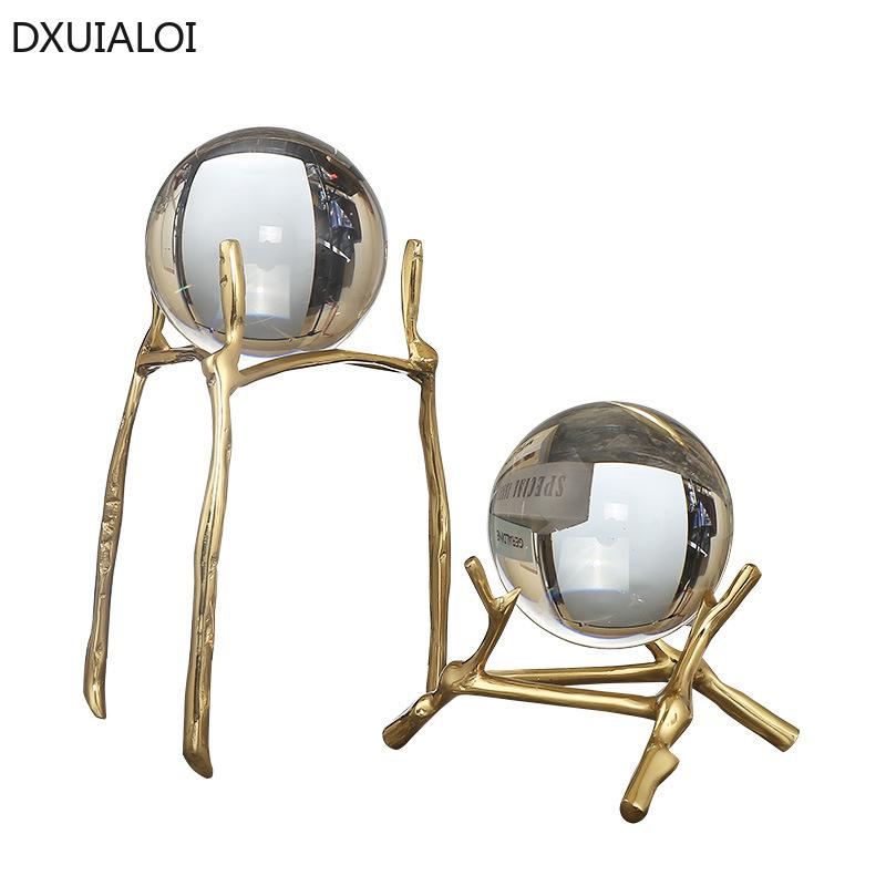 Pure Copper Crystal Ball Ornaments European Style Home Decor Office Desktop Decoration Creative Home Wine Cabinet Accessories