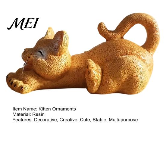 Small Cute Ornament for Workstation Stretching Kitten Figurine, Resin Cat Statue, Animal Ornament, Creative Crafts Room Compact Desktop Decoration