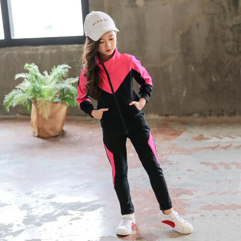Spring Autumn Teen Girls' Clothing Two-piece Set Zipper Sweatshirt + Pants 2Pcs Outfits Kids Tracksuit