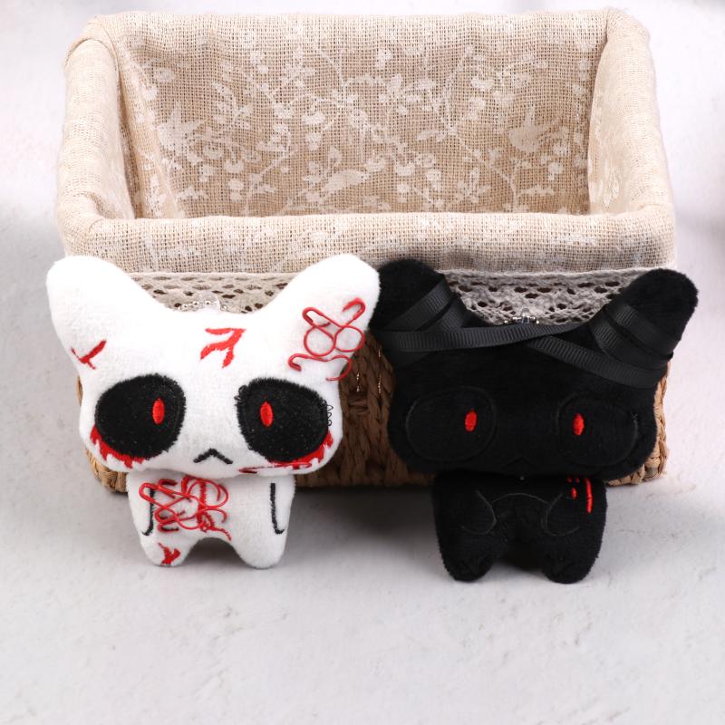 1Pair Black White Injured Broken Ghost Plush Keychain Halloween Cartoon Stuffed Doll Keyring Bag Pendant Couple Decoration