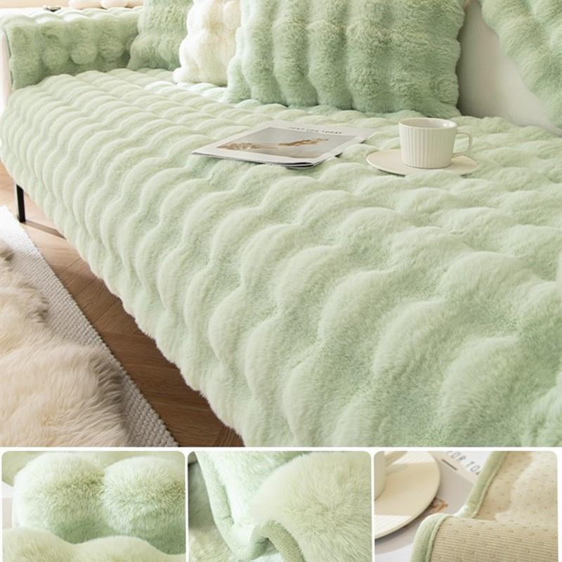 Solid Color Plush Sofa Covers Non Slip Thicken Soft Mat Winter Warm Washable Couch Living Room Towel Slipcovers