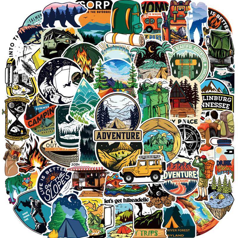 10/30/50pcs Forest Camping Hiking Outdoor Cartoon Stickers Travel Scenery Decals Waterproof Graffiti Suitcase Luggage Bike Car