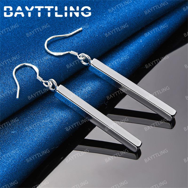 Luxury 925 Sterling Silver Delicate Long Pillar Earrings for Women Fashion Accessories Jewelry Wedding Gifts
