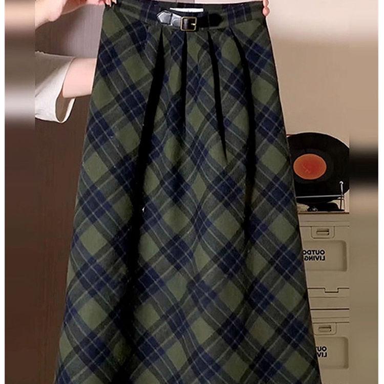 

Women s Green Knit Two-Piece Plaid Sweater Dress Set - Petite Korean Style for Autumn/Winter L [50-55 kg]