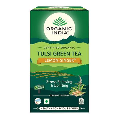ORGANIC INDIA Tulsi Green Tea Lemon Ginger 18 Tea Bags Refreshing Herbal Beverage for Relaxation