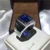 Handmade Male Ring S925 Silver Big 8ct Blue AAAAA Zircon Cz Statement Wedding Band Rings for Men Finger Party Jewelry