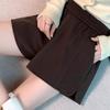 Women's Elastic High Waist Woolen A-Line Casual Shorts, Loose Fit, Autumn/Winter, Black.