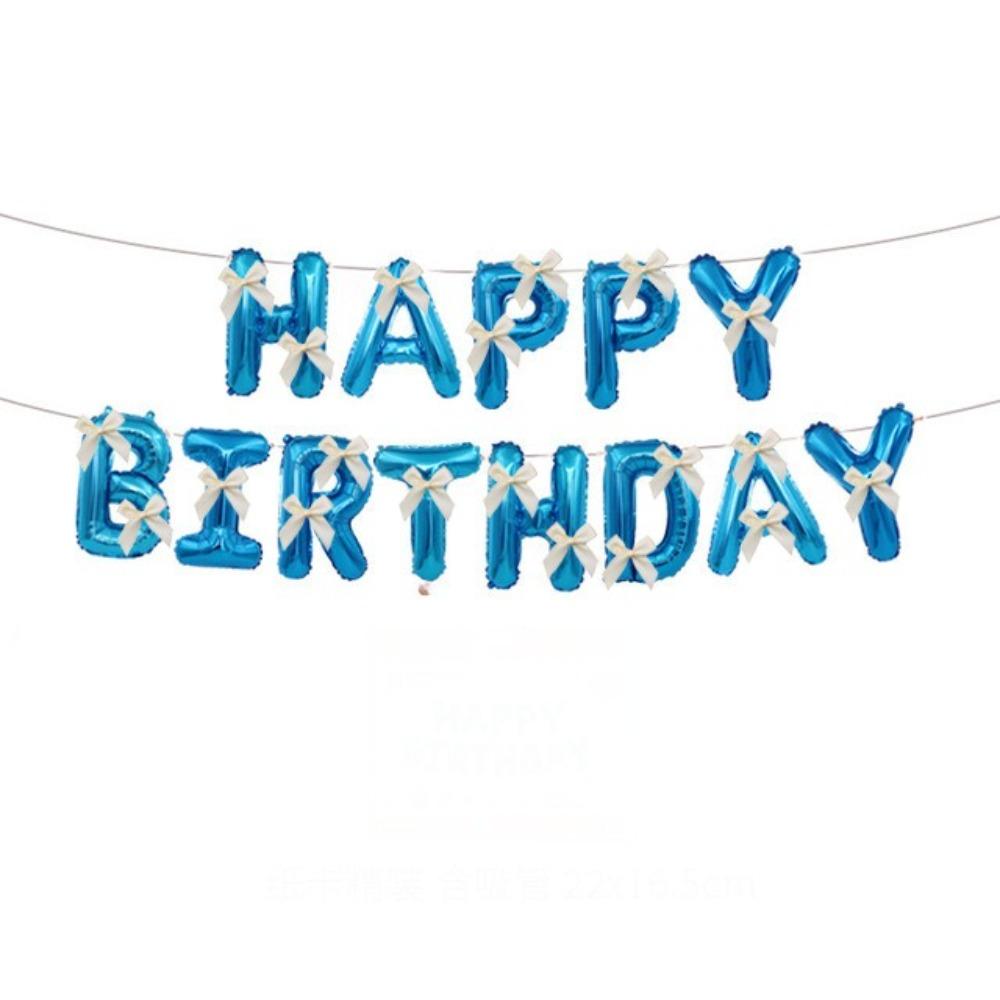 Balloon Set Aluminum Foil Balloons Bow Ribbon Happy Birthday Letter Ornament Letter Balloons Party