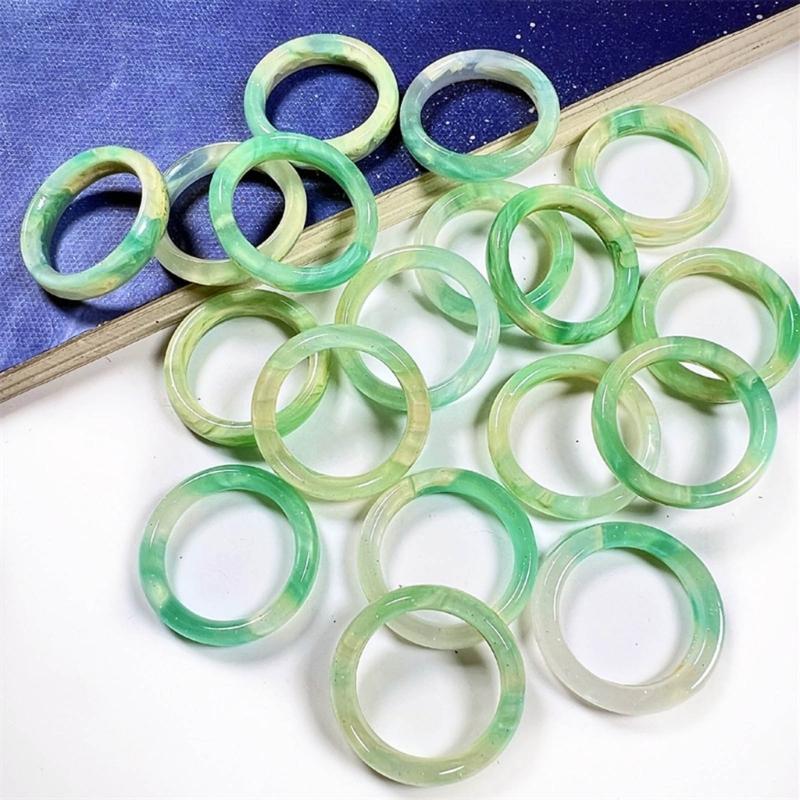 Retro Transparent Colourful Acrylic Resin Round Rings Minimalist Geometric Rings For Girls Colorful Marble Pattern Jewelry Gifts