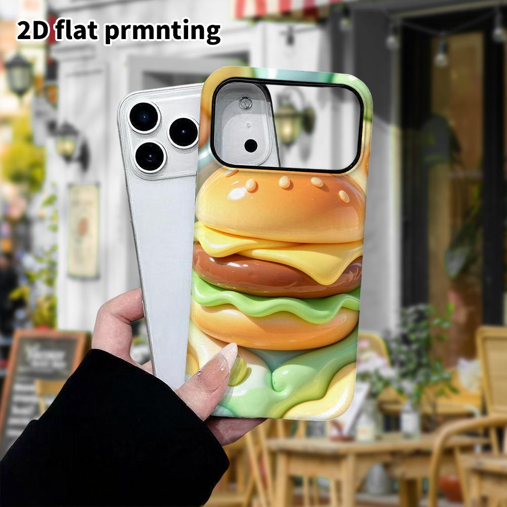 Phone case: 2D flat design suitable for iPhone 18 17 16 15 14 13 Pro protective case, macaron hamburger, perfect Christmas and Halloween holiday gift