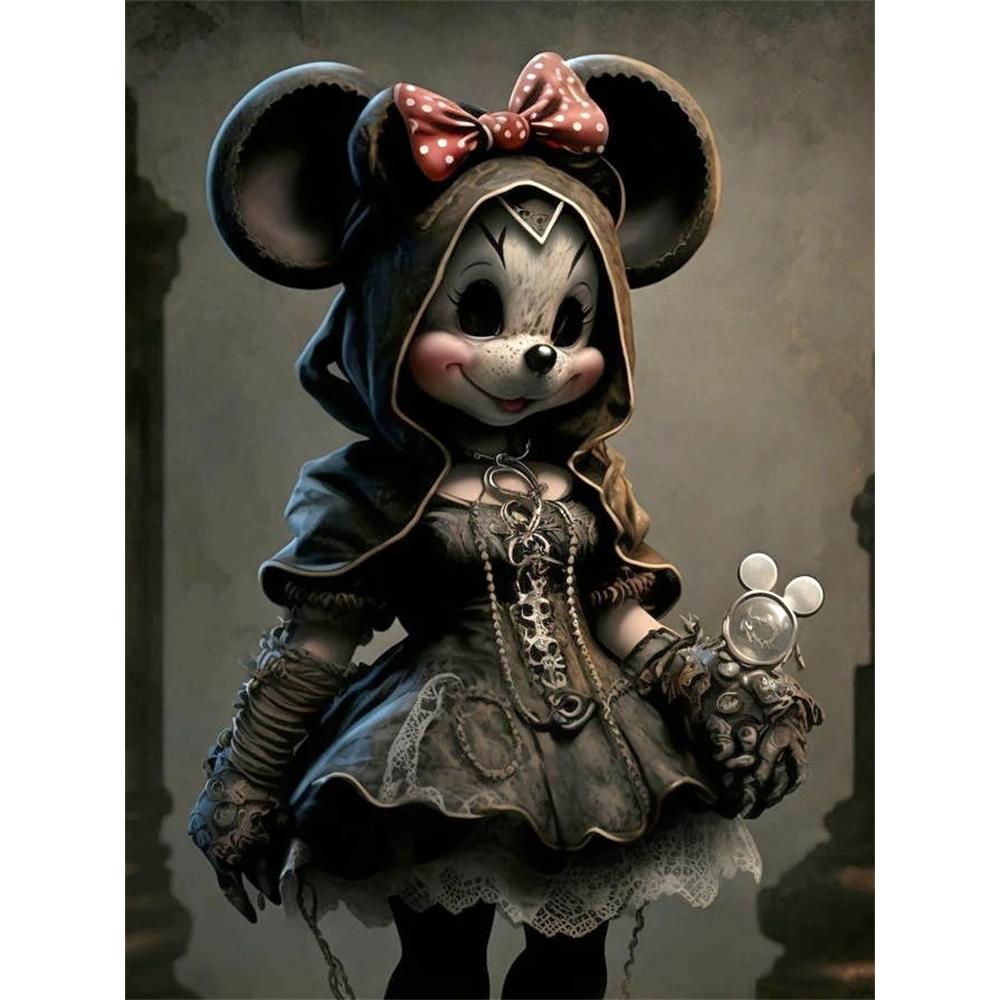 

Disney Diamond Painting Dark Gothic Minnie Mouse Art Painting 5D Mosaic Art DIY Cross Stitch Embroidery Set Full Diamond Home Decoration Gift Round 20x30cm