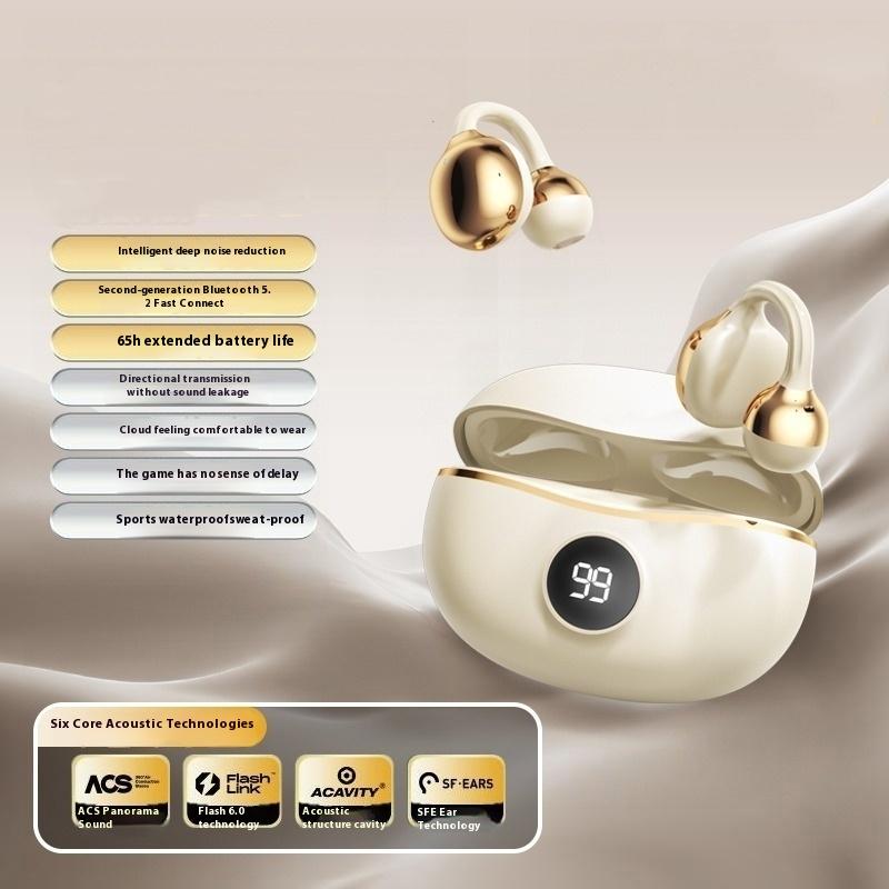 Wireless Bluetooth Earphones Ear-clip LED Power Display Earbuds Sport Headset For Phone HD Sound Game Headphones With Mic