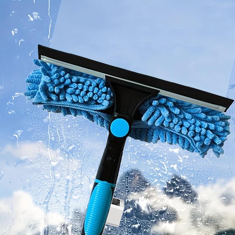 2-in-1 High Waist Window Cleaning with 10 Joint Extension Pole Stainless Steel Scraper and Squeegee Reusable Microfiber Cloth