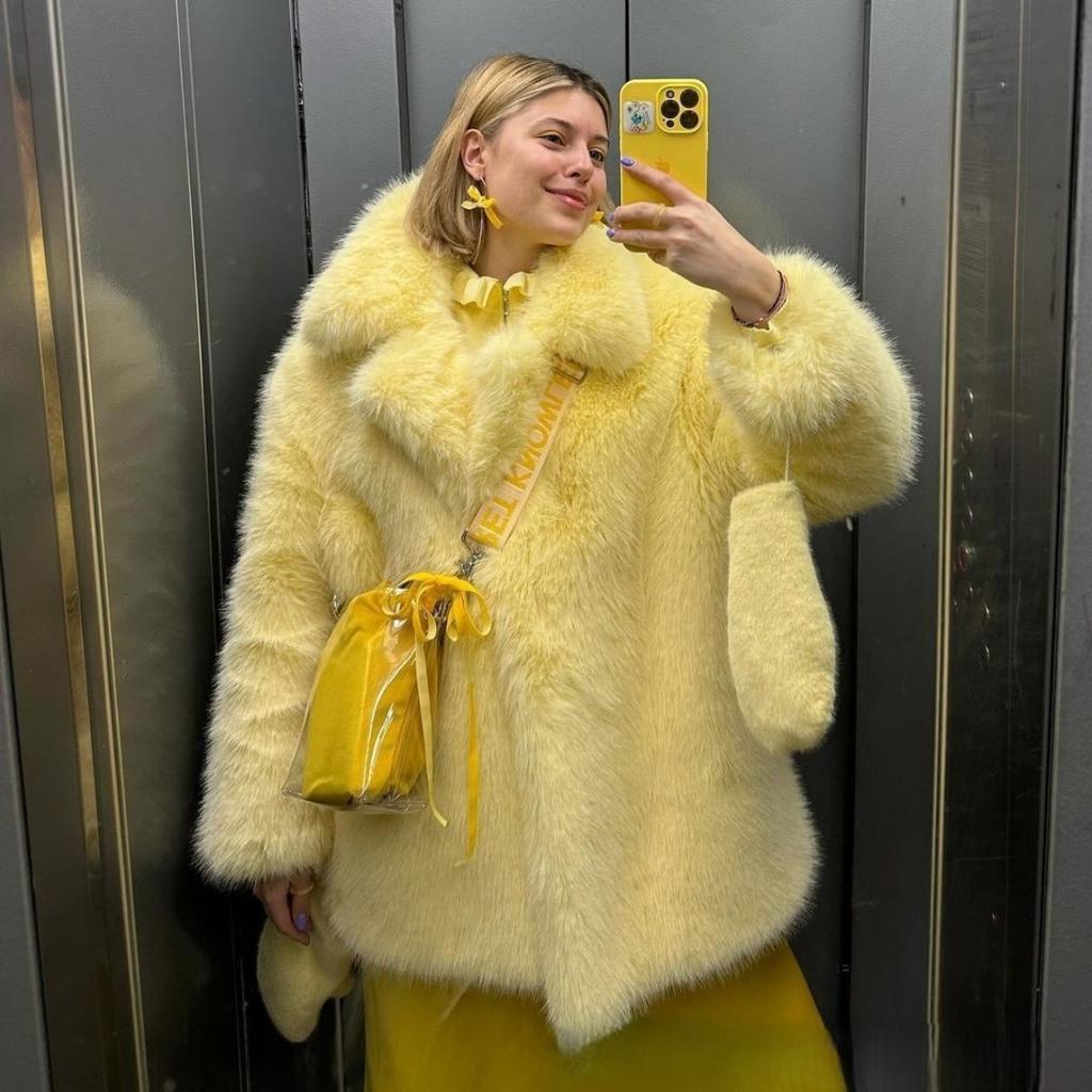 Solapas Abrigo de Piel Sintética Mujer Invierno Marca Diseñador Chaqueta de Piel de Zorro Esponjosa Abrigos Peludos de Lujo Chica Elegante Abrigo Largo