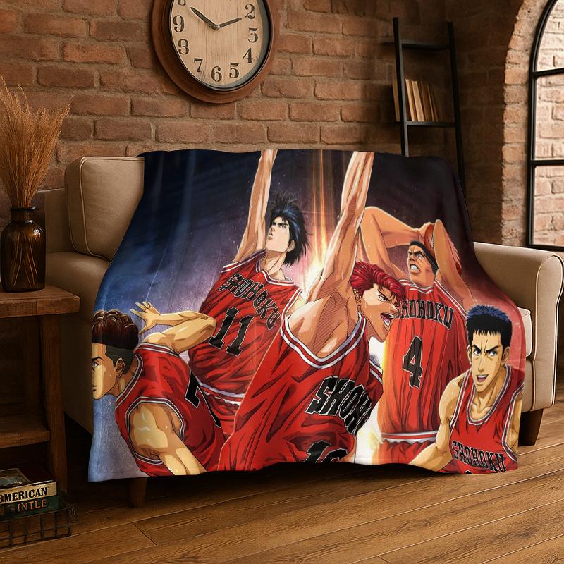 

Retro Slam Dunk Basketball Anime Cartoon Flannel Blanket Soft Warm Throw Blanket for Bedroom Living Room Bed Travel Picnic Gift 75x90cm