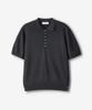ECORR Linen Henley Neck Collar Crop Short Sleeve Knit_Charcoal