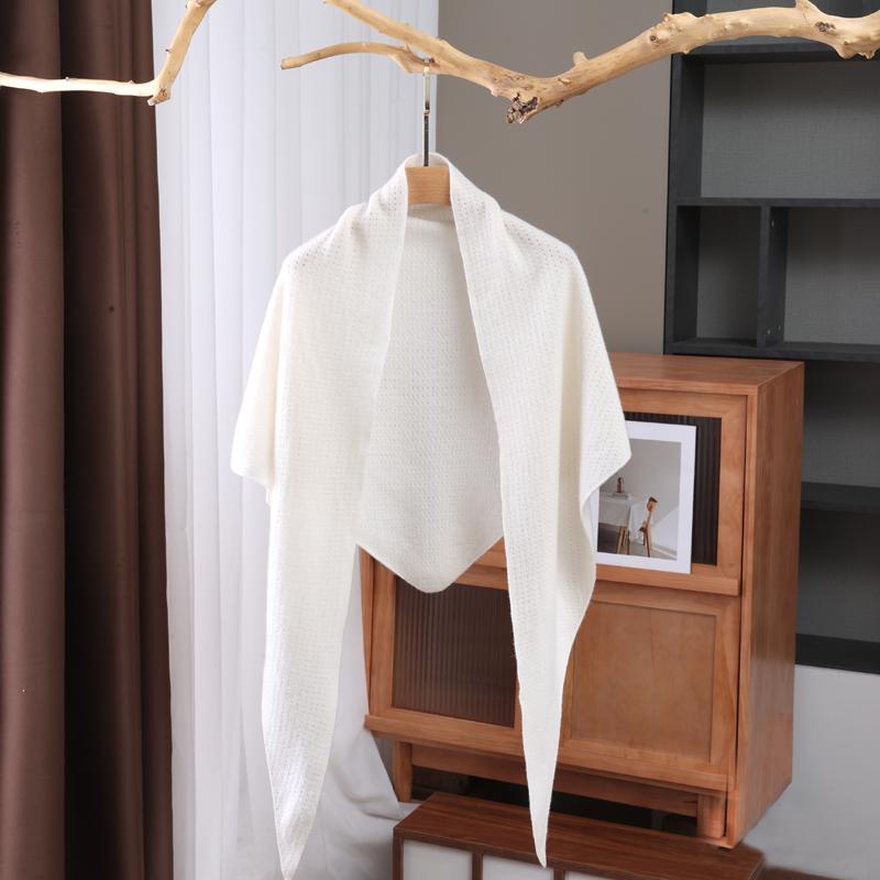 Women's 100% Cashmere Triangle Scarf Shawl Warm Soft Knitted Solid Hollow out Winter Accessory for Wearing with Shirt
