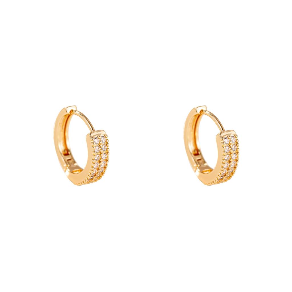 Gold Cubic Zirconia Hoop Earrings: Chic European & American Style, Clip-on Design for Women