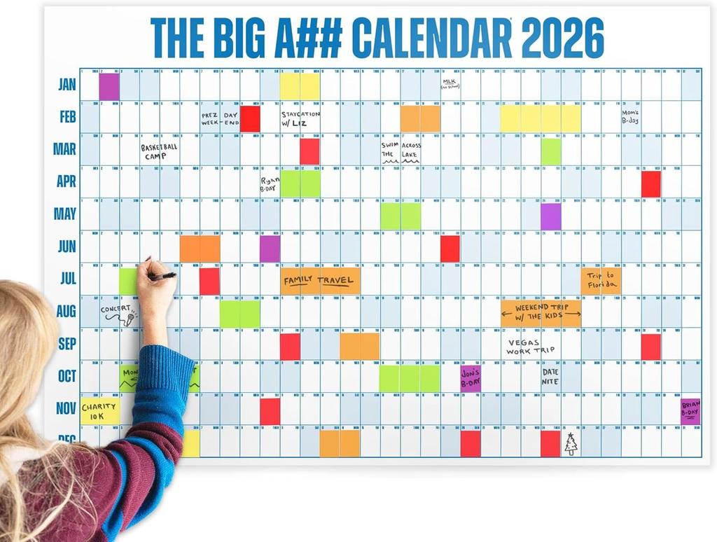 2026 erasable wall calendar annual view planning calendar easy to hang with markers and 100 stickers blue