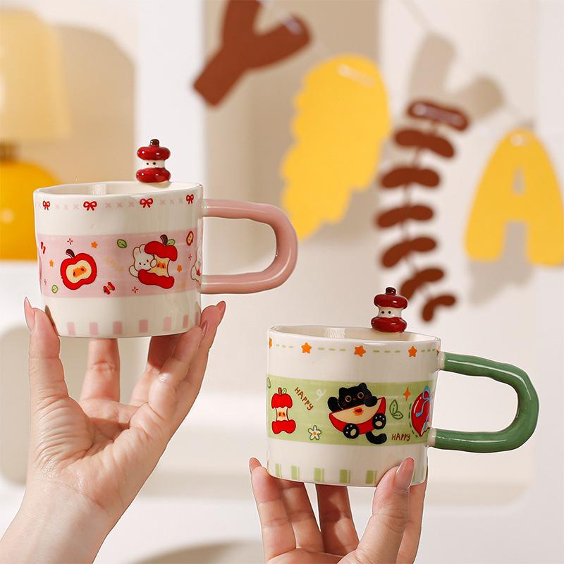 Sweet Apple Ceramic Mug Set - Cute Office Desktop Souvenir & Birthday Gift