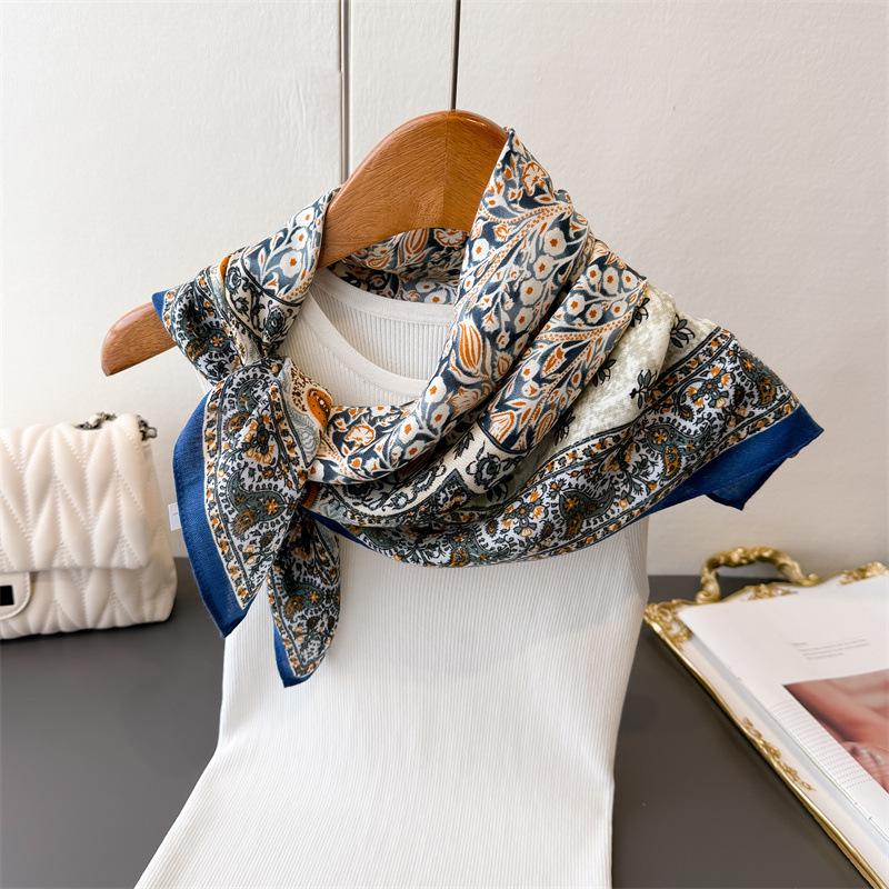 Retro Paisley Print Decoration Soft Foulard Bandana Cotton Feel Headscarf Spring Autumn Warm Wraps Women 65*65cm Square Scarves