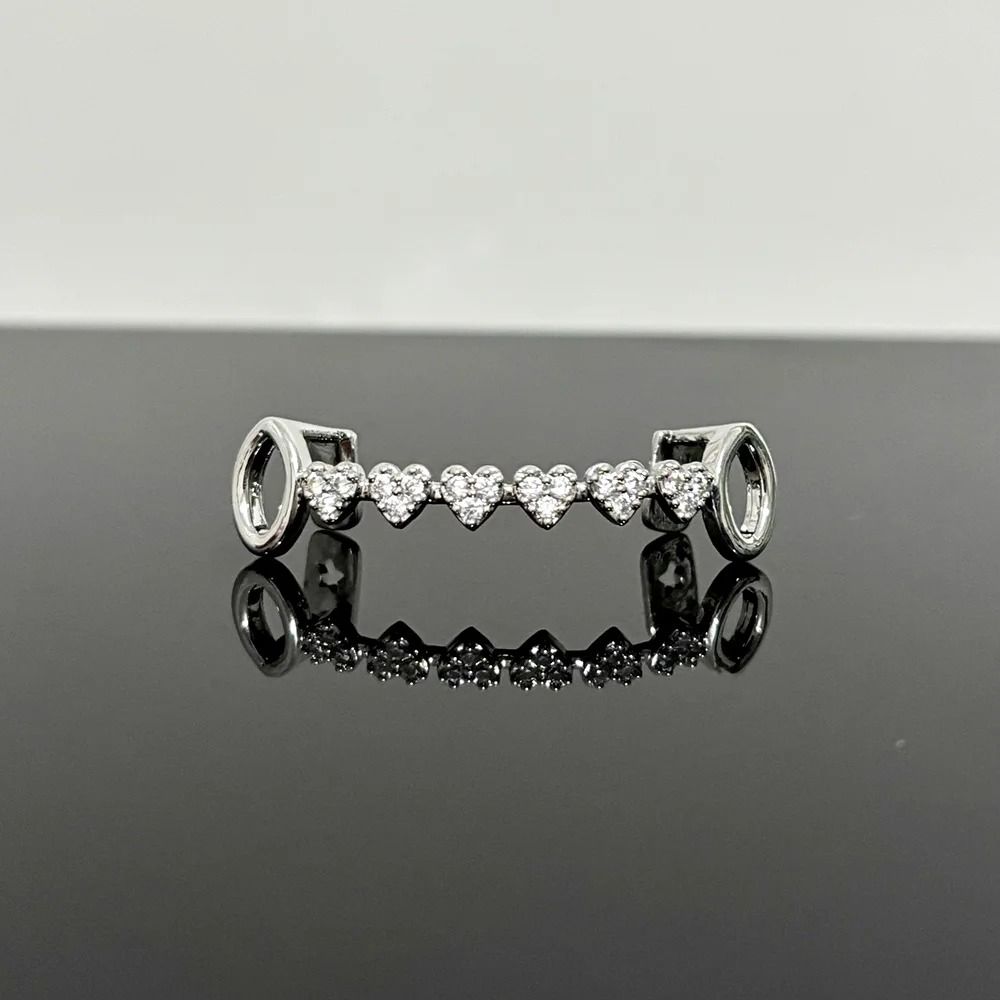 Double Glossy Charm Teeth Grillz Hip Hop Tooth Caps Gift Love Drill Braces  Dental Crown