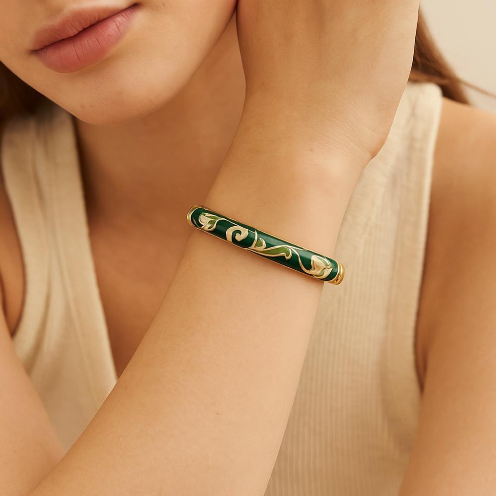 Traditional Lotus Flower Bangle Open Cheongsam Bracelet Hawaiian Chinese Cloisonne Bracelet Daily