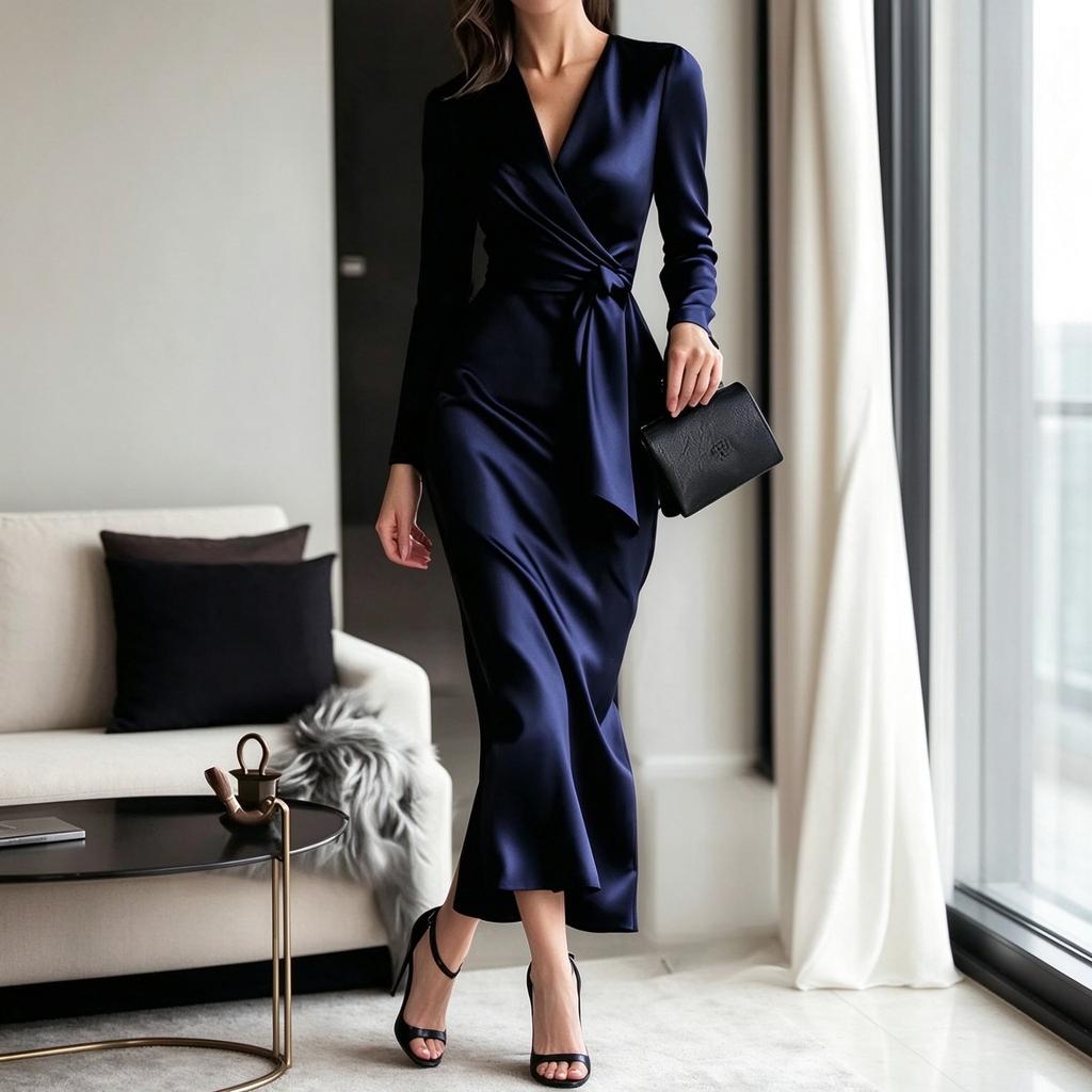 Women's Tie Sleeve Waist-Cinched Dress for Casual Everyday Wear and Outings