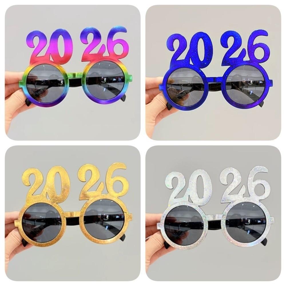 Shiny 2026 Happy New Year Glasses Cute Creative Christmas Glasses Colorful Sweet New Year Decorative Sunglasses